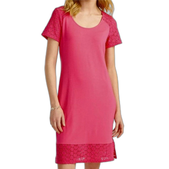 TOMMY BAHAMA Dress, M, Pink, Crochet Neck/hem, Short sleeves, Solid, Scoop neck - Picture 13 of 13